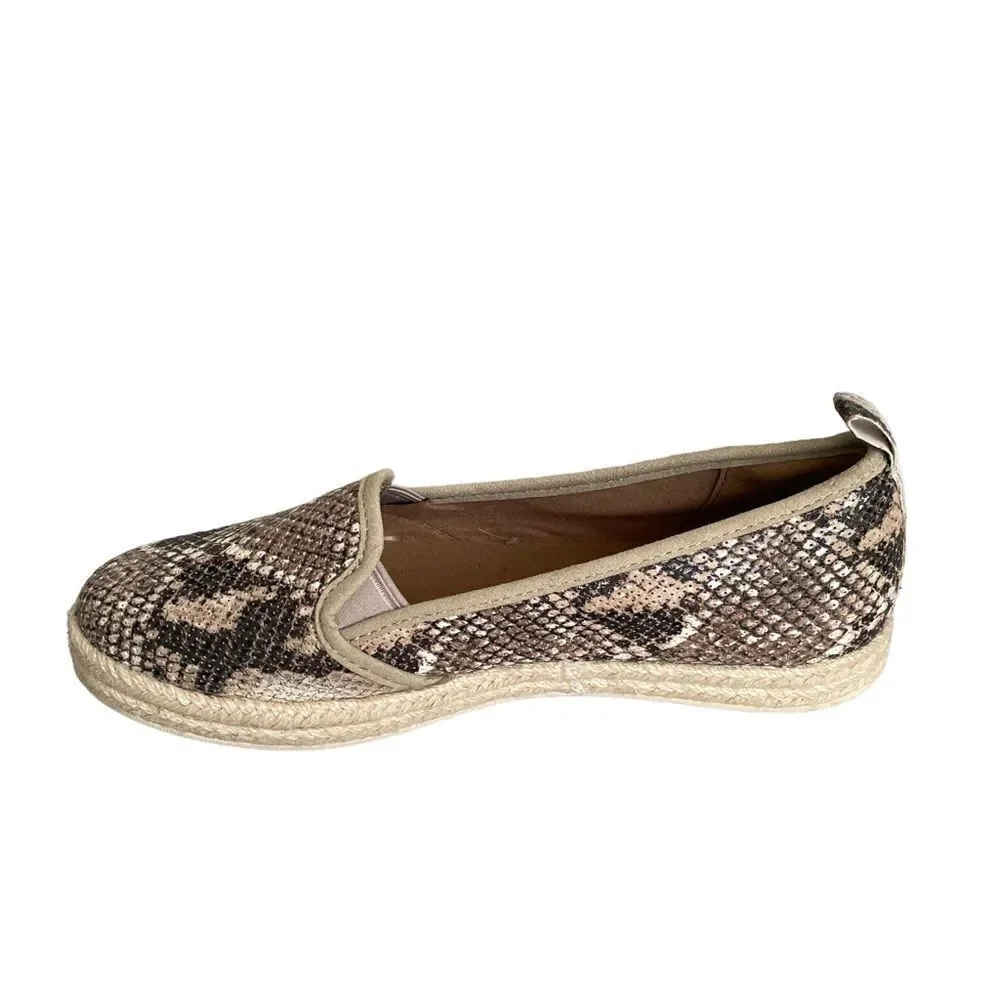 CLARKS Collection Slip On Espadrilles Shoes Snake Print Tan Brown 8.5